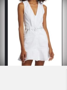 White V-Neck Belted Sleeveless Dress